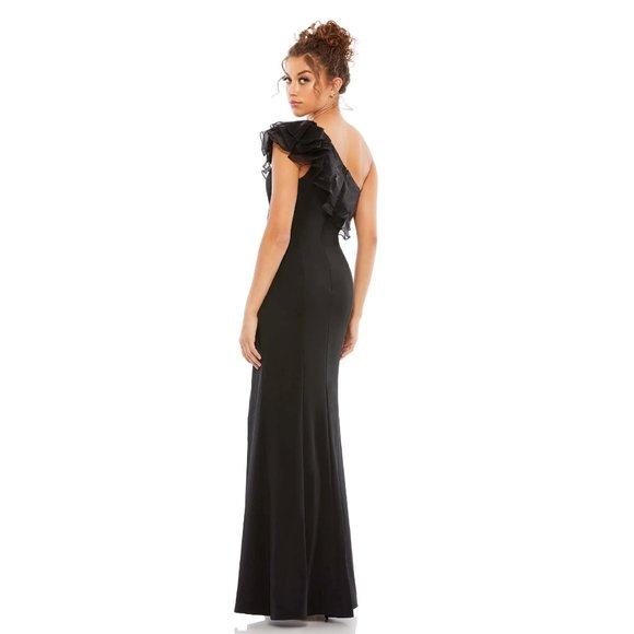 Ieena for Mac Duggal One Shoulder Ruffle Evening Gown in Black Size 10 - Picture 3 of 12
